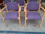 5 brede houten stapelstoelen met stoffen bekleding, Ophalen, Gebruikt, Overige kleuren, Stof