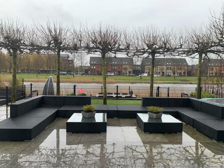 Four seasons Grote zwarte Wicker/rotan Tuin Hoekbank, Tuin en Terras, Tuinsets en Loungesets, Gebruikt, Loungeset, Wicker, Meer dan 8 zitplaatsen