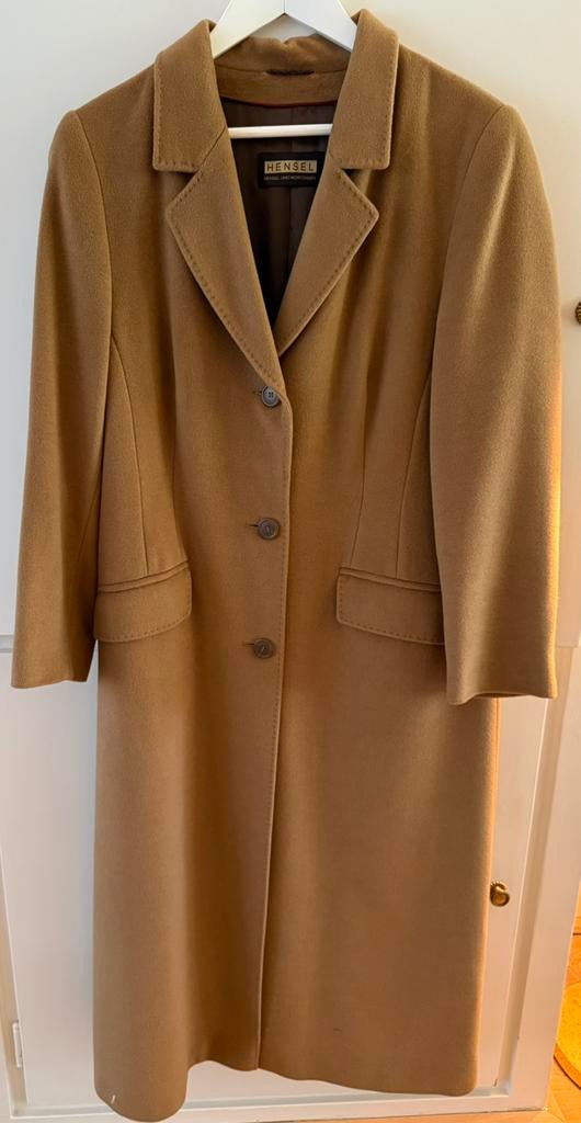 Beige jas lang HENSEL Angora/wol  maat 44 NIEUW, Ophalen of Verzenden, Zo goed als nieuw, Maat 42/44 (L), Beige