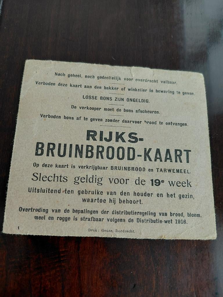RIJKS- BRUINBROOD-Kaart  Druk  Geuze  Dordrecht, Ophalen of Verzenden