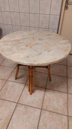 Ronde tafel marmerlook met houten onderstel, Ophalen, 50 tot 100 cm, 50 tot 100 cm, Zo goed als nieuw