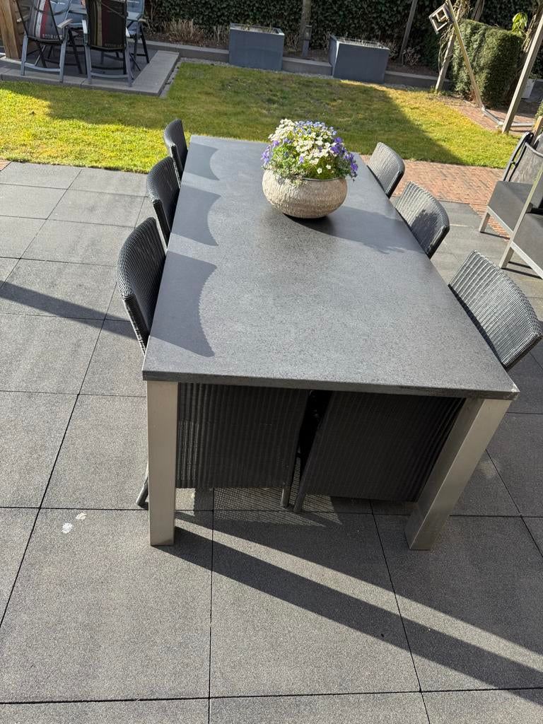 Borek tuinstoelenmet 6 en natuurstenen tafel, Tuin en Terras, Tuinstoelen, Gebruikt, Wicker, Ophalen of Verzenden