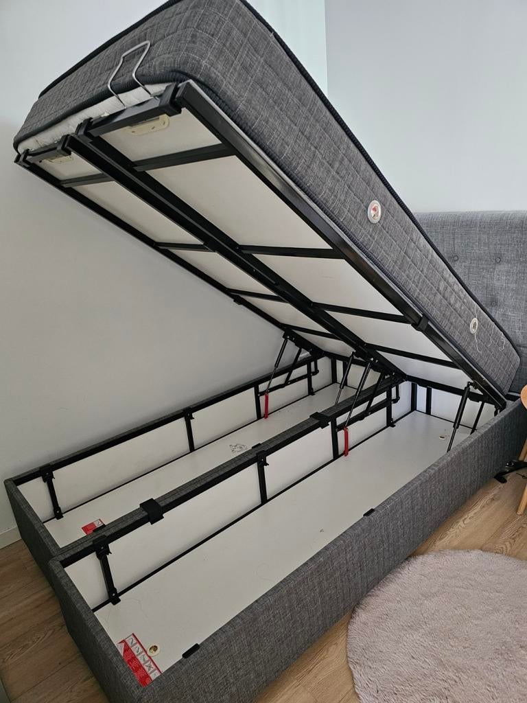 Bed met opbergruimte en matras - Grijs, 120x200 cm, Huis en Inrichting, Slaapkamer | Bedden, Eenpersoons, Ophalen of Verzenden