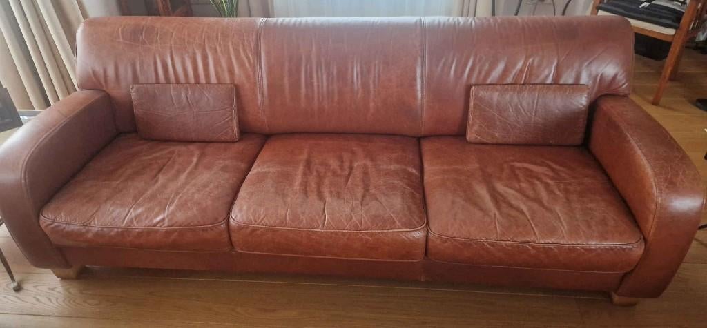 In goede staat runleder bankstel, Ophalen, Gebruikt, Driepersoons, Rechte bank