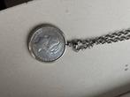 Zilveren ketting met Wilhelmina munt hanger (1930), Ophalen of Verzenden, Gebruikt, Zilver, Met hanger