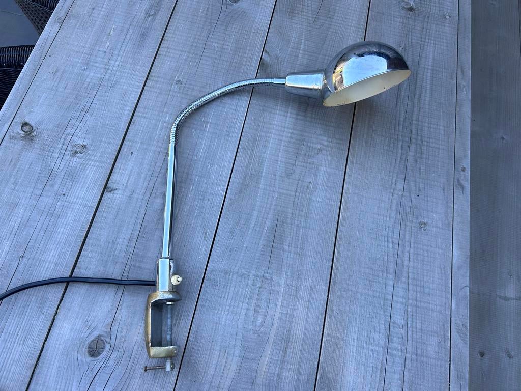 Industriële stijl bureaulamp met klem - Chroom, Ophalen of Verzenden, Gebruikt
