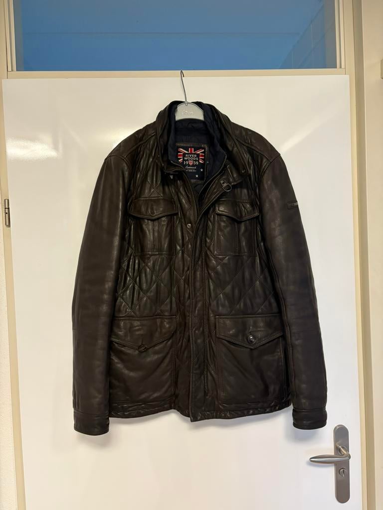 River woods jas jack leer xl, Kleding | Heren, Ophalen of Verzenden, Zo goed als nieuw, Maat 56/58 (XL), Bruin