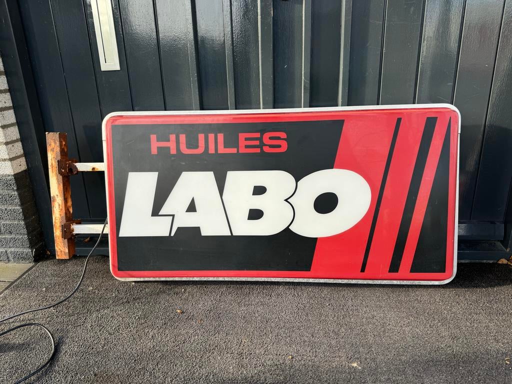 Vintage Huiles Labo Lichtbak - Reclamebord, Ophalen, Gebruikt, ., Lichtbak of (neon) lamp