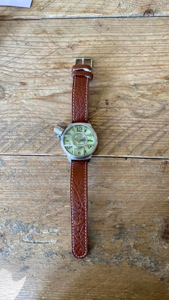 Te koop aangeboden Tauchmeister T0140, Sieraden, Tassen en Uiterlijk, Horloges | Heren, Overige merken, Leer, Staal, Polshorloge