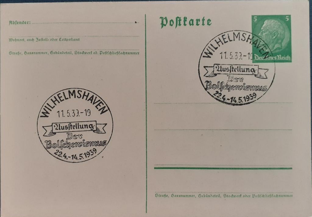 Deutsches Reich Briefkaart 1939 Wilhelmshaven Ausstellung, Postzegels en Munten, Ophalen of Verzenden, Briefkaart