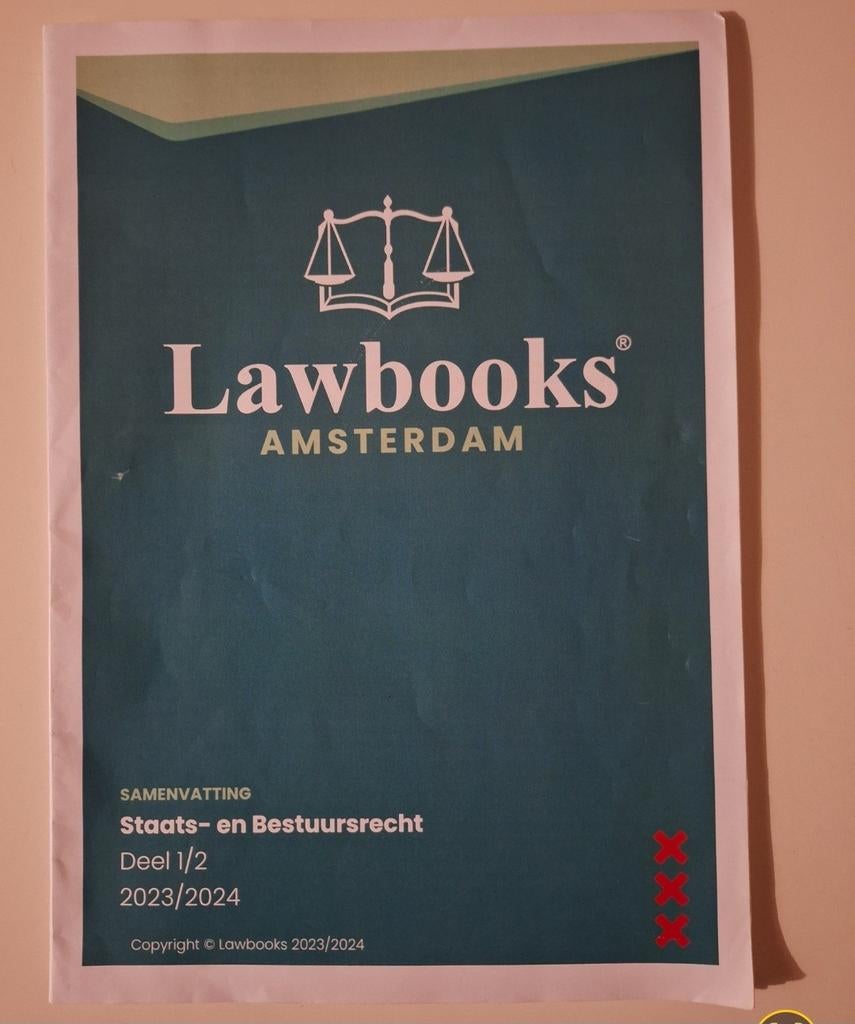 Lawbooks Samenvatting Staats- en Bestuursrecht deel 1/2 2024, Boeken, Ophalen of Verzenden, Zo goed als nieuw, WO