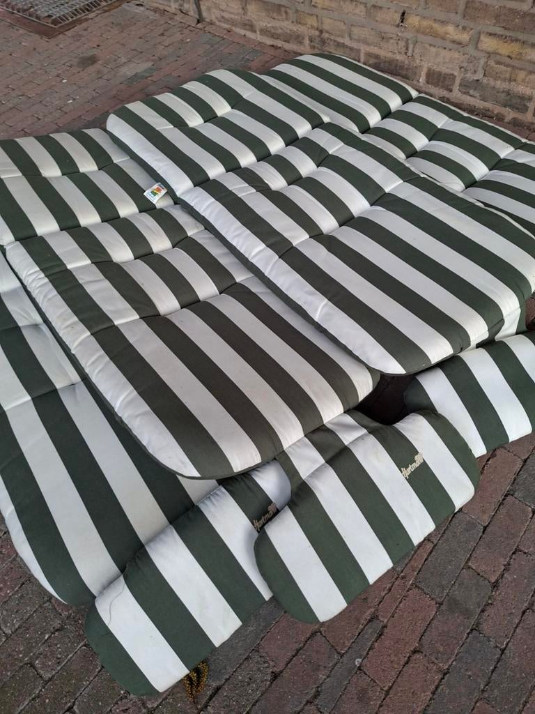 6 Groen witte Hartman tuinkussens, Tuin en Terras, Ophalen, Gebruikt