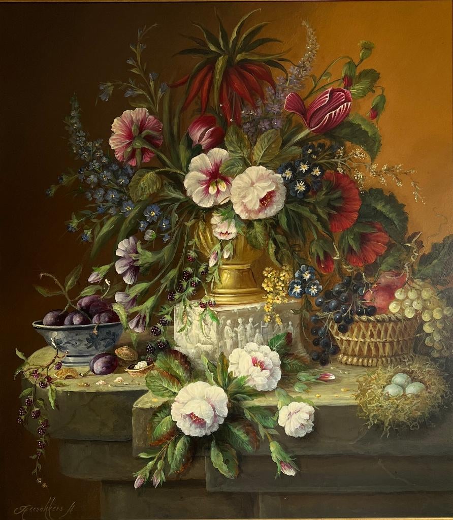 Schilderij pronkstilleven op paneel. Thomas Heesakkers., Ophalen