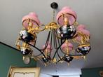 Kroonluchter met roze glazen kappen en bloemmotief, Ophalen, Gebruikt, Glas