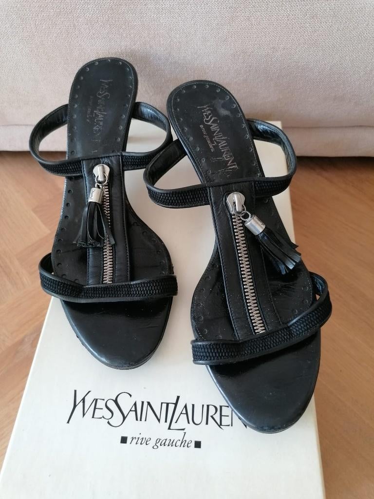 Yves Saint Laurent sandalen, Rive Gauche, mt 38, zwart, Yves Saint Laurent, Zwart, Zo goed als nieuw, Sandalen of Muiltjes