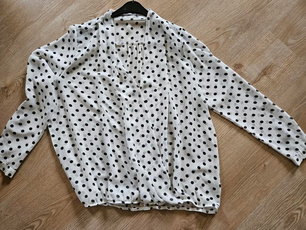 Blouse Polkadot maat XL, Kleding | Dames, Wit, Maat 46/48 (XL) of groter, Ophalen of Verzenden, Gedragen