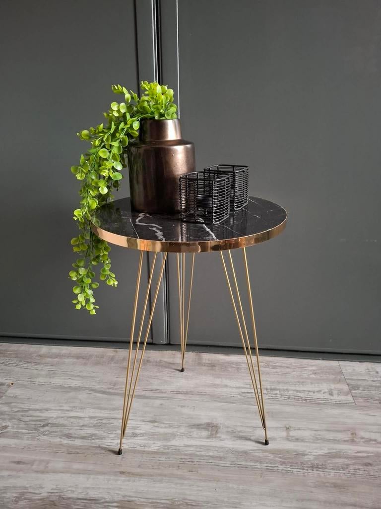 Bijzettafel - nieuw - zwart goud - planten tafel - meubel, Ophalen of Verzenden, Nieuw, Rond, Minder dan 55 cm