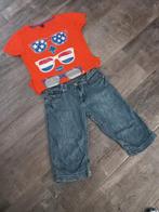 Jeans 3/4 2 x en oranje shirt 164, Kinderen en Baby's, Kinderkleding | Maat 164, Ophalen of Verzenden, Zo goed als nieuw, Jongen
