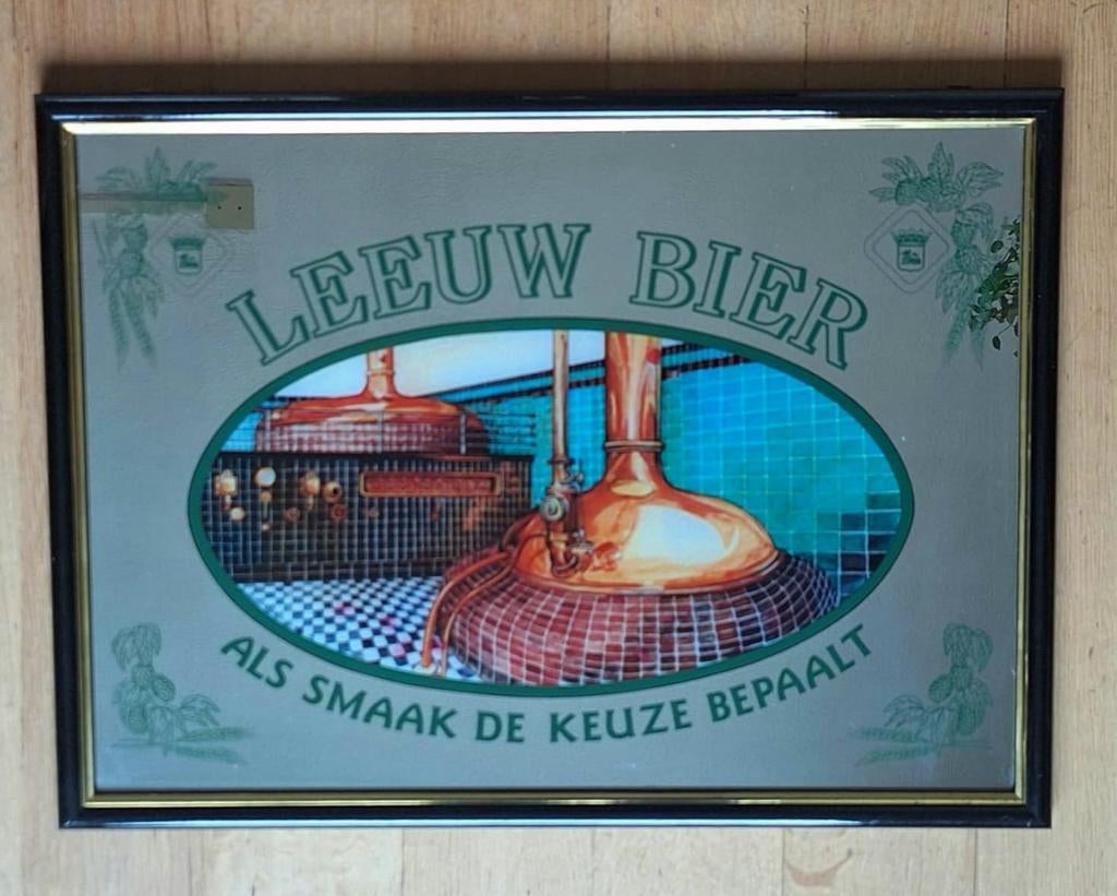 Spiegel leeuw bier, Verzamelen, Ophalen of Verzenden, Reclamebord