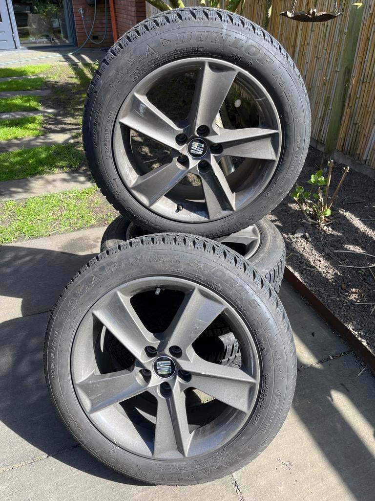 Dunlop Winterbanden met velg 195/55R16 VW Polo Seat Ibiza Le, Ophalen, Gebruikt, 16 inch, Banden en Velgen