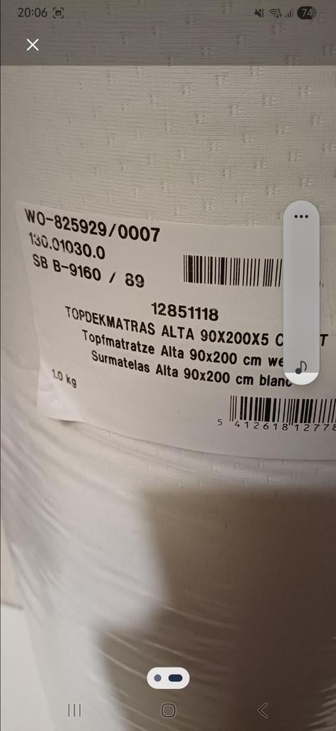 Nieuwe Topdekmatras Alta 90x200 cm, 90 cm, Eenpersoons, Nieuw, Ophalen of Verzenden