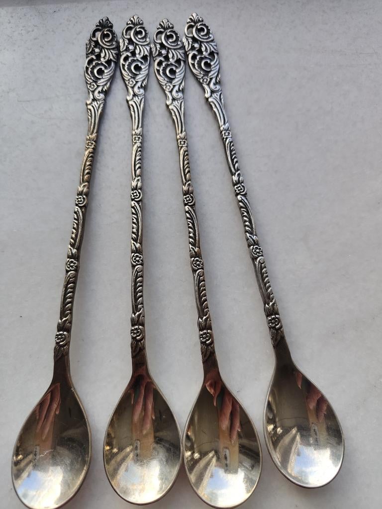 4 antieke sorbet lepeltjes Gero 90 mooi bewerkt 16.5 cm lang, Ophalen of Verzenden