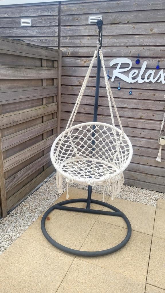 Hangstoel met standaard - Macramé design, Ophalen of Verzenden, Zo goed als nieuw, Overige materialen