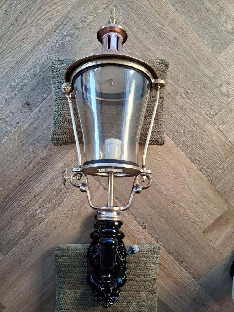 Prachtig gerestaureerde monumentale buitenlamp brons/koper, Ophalen, Minder dan 50 watt, Wandlamp, Aluminium