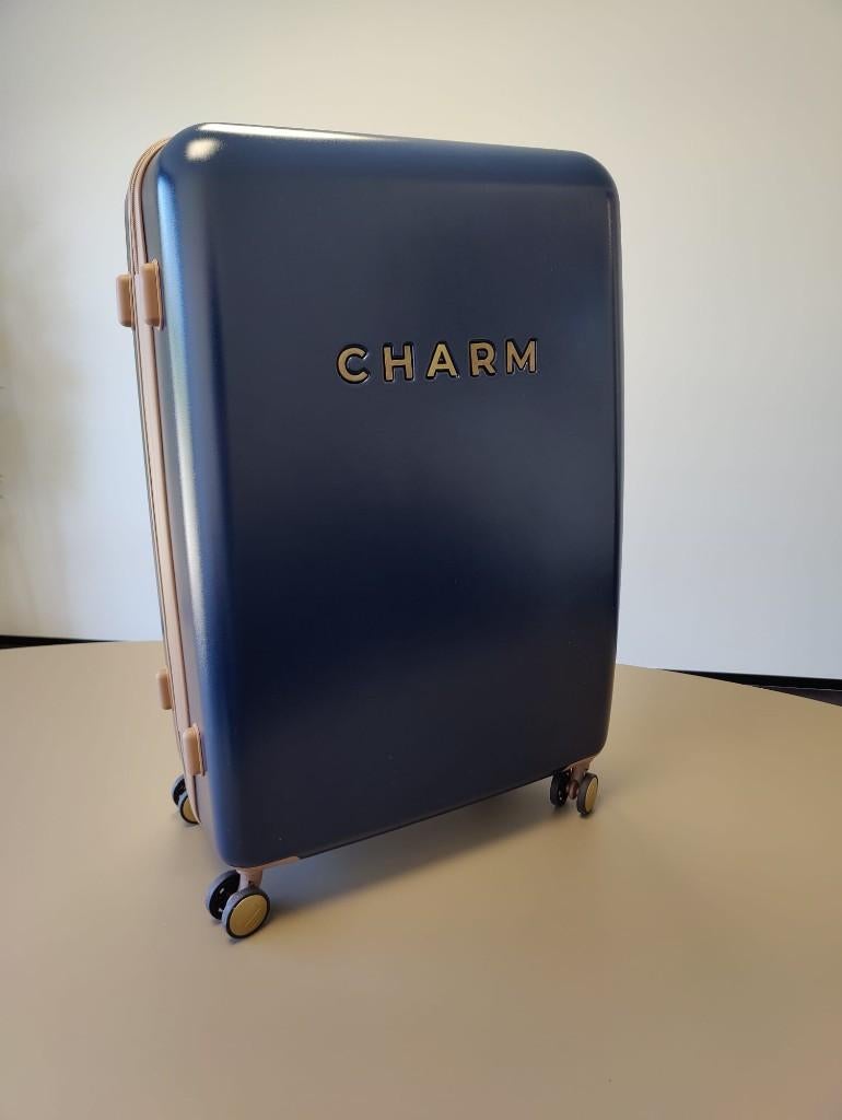 Charm koffer blauw (nieuw), Wieltjes, Hard kunststof, 45 tot 55 cm, Nieuw