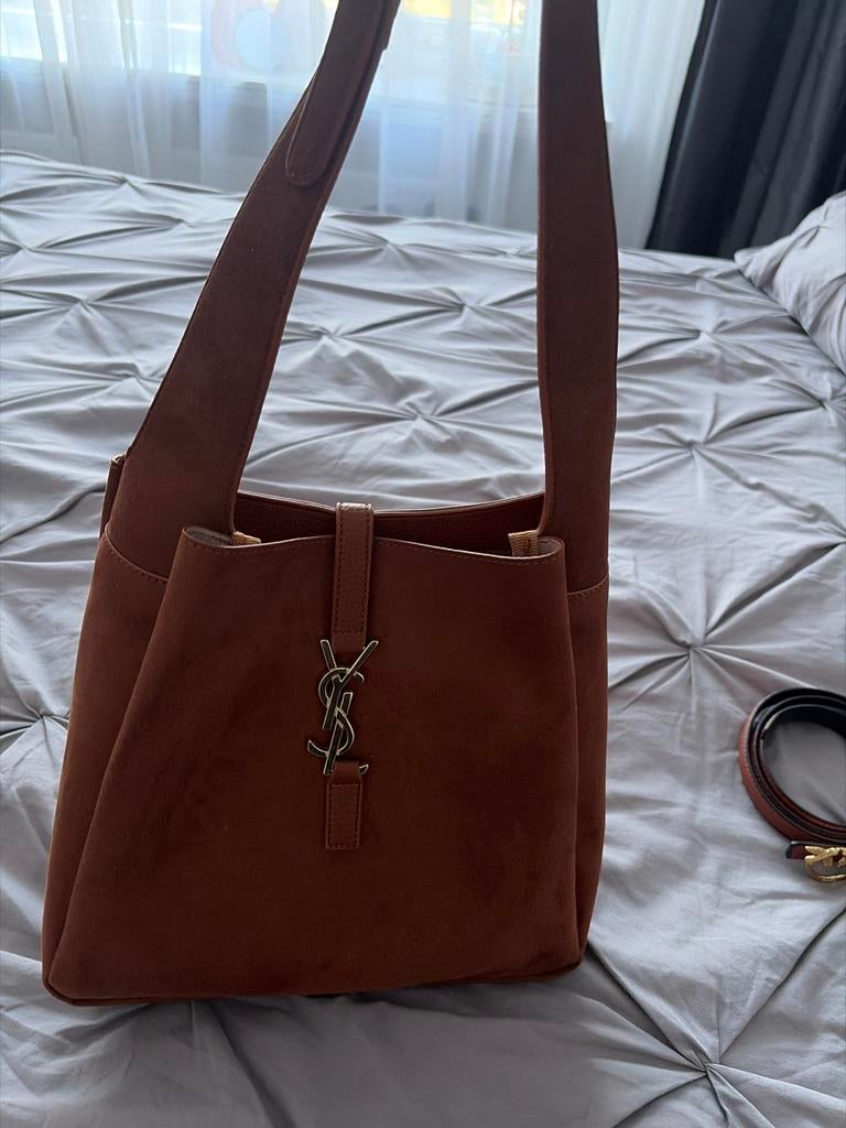 Bruine tas met YSL-logo, Ophalen of Verzenden, Gebruikt, Bruin, Handtas