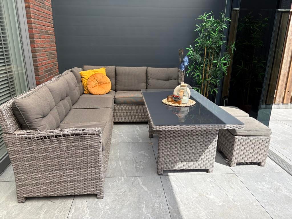 Loungeset compleet met hoes, Ophalen, 5 zitplaatsen, Kunststof, Gebruikt