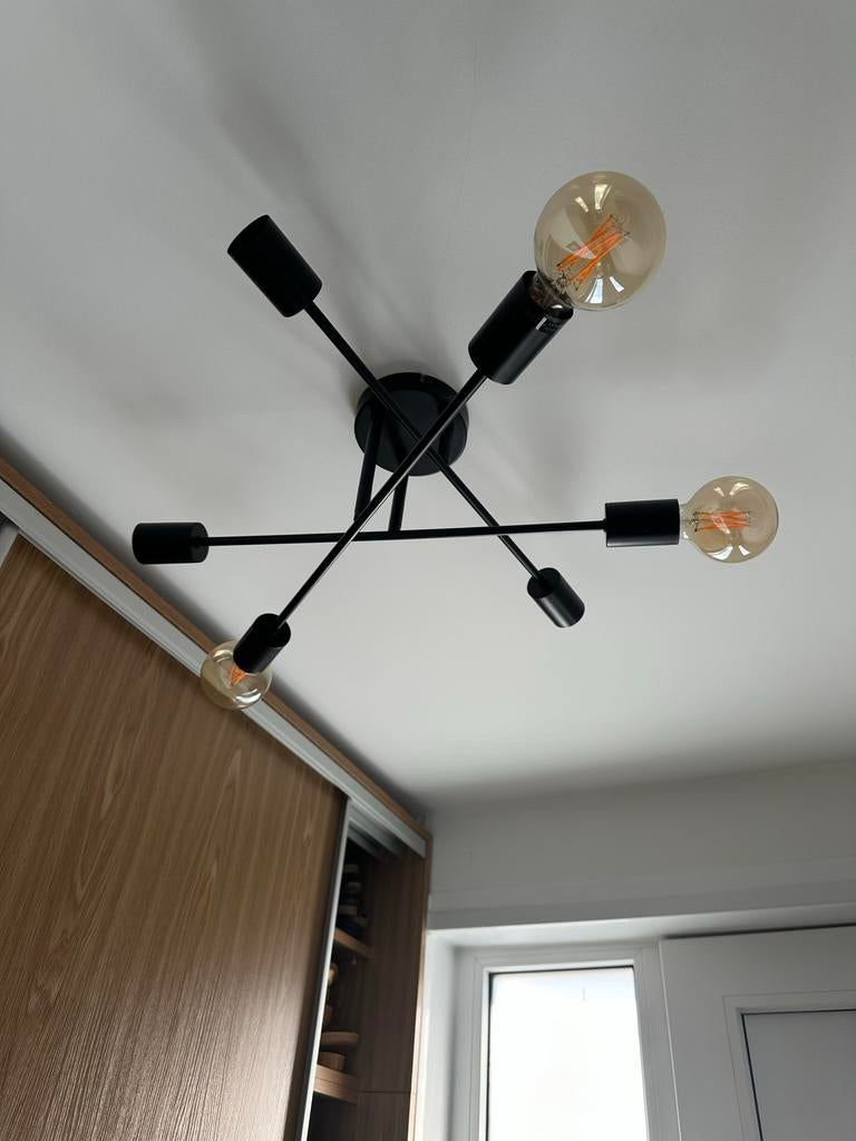 Moderne Zwarte Plafondlamp met Edison Lampen, Ophalen of Verzenden, Zo goed als nieuw, Metaal