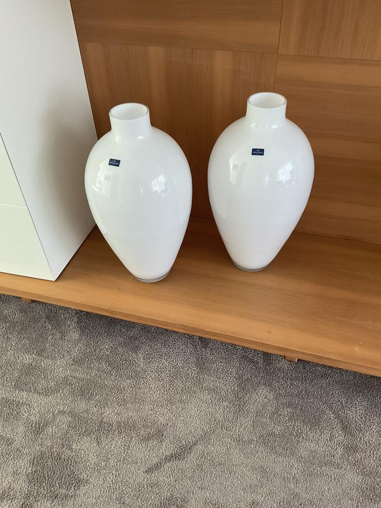 2 witte Villeroy&Boch glazen vazen als nieuw 60 cm, Ophalen, 50 tot 75 cm, Wit, Glas