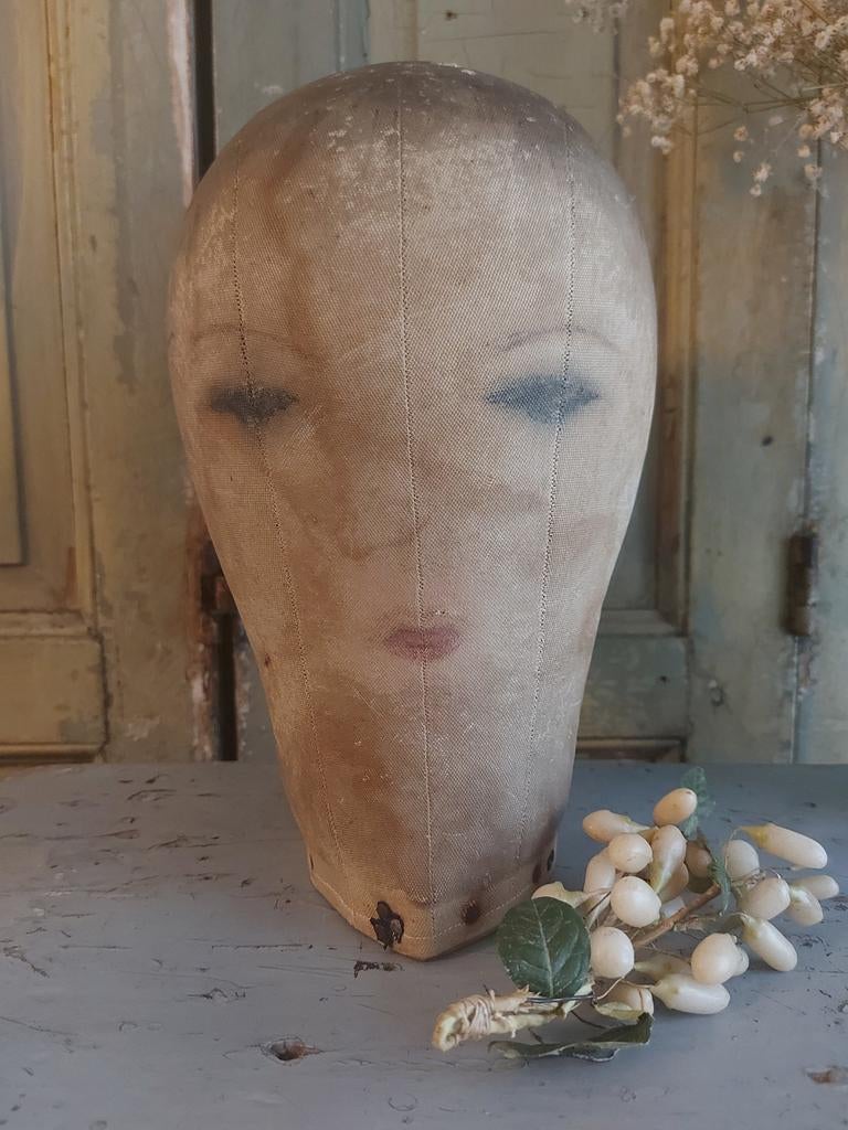 Antiek linnen pruikenhoofd met gezicht, Antiek en Kunst, Ophalen