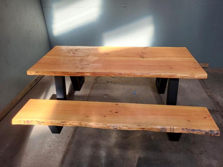 Picknicktafel staal en douglas/lariks hout. W frame Boomstam, Niet ingevuld, Niet ingevuld, Nieuw, Ophalen of Verzenden