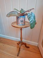 Bijzettafeltje met leren blad, Ophalen of Verzenden, Rond, Minder dan 55 cm