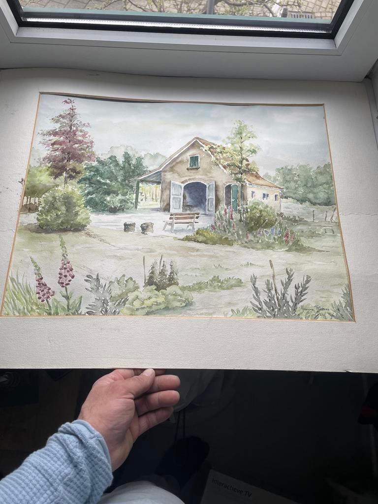 Aquarel van Jeanne Pieters - Landelijk tafereel, Antiek en Kunst, Kunst | Schilderijen | Klassiek, Ophalen of Verzenden
