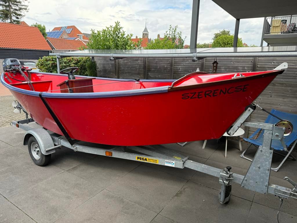 Rode boot met trailer en 9.9pk Yamaha buitenboordmotor, Watersport en Boten, Ophalen, Gebruikt, Tot 10 pk, 3 tot 6 meter