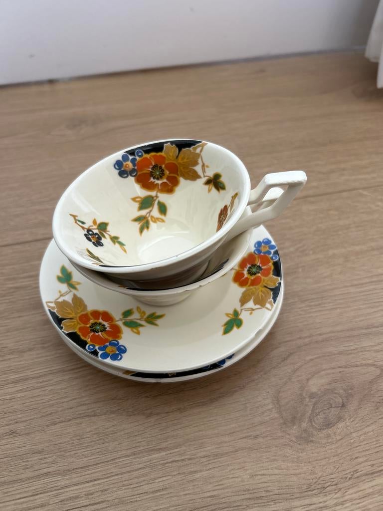 Vintage Mosa Maastricht theekopjes met schotels - Bloemen, Ophalen