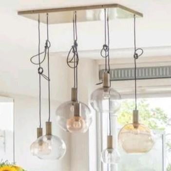 Kleurrijke glazen eettafel lamp - Coco maison hanglamp gaby, Ophalen, Gebruikt, Overige materialen, 75 cm of meer