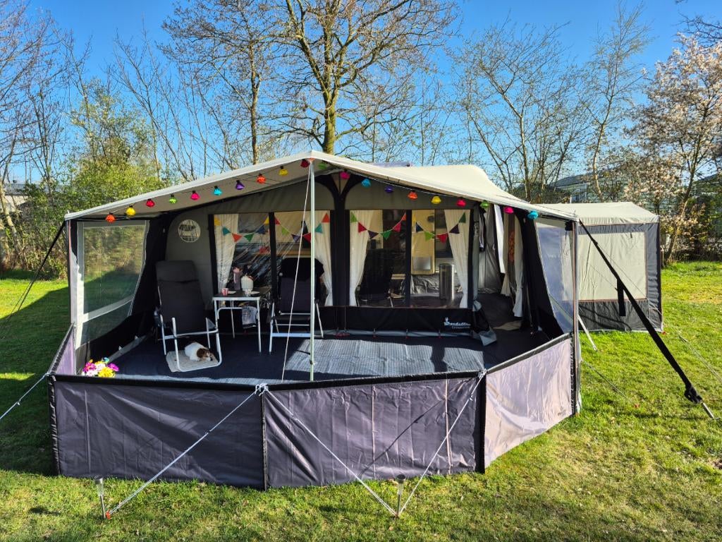 Fendt Platin 510 met airco, Isabella voortent en zakluifel, Omvormbare zithoek, Rondzit, 7 tot 8 meter, Particulier