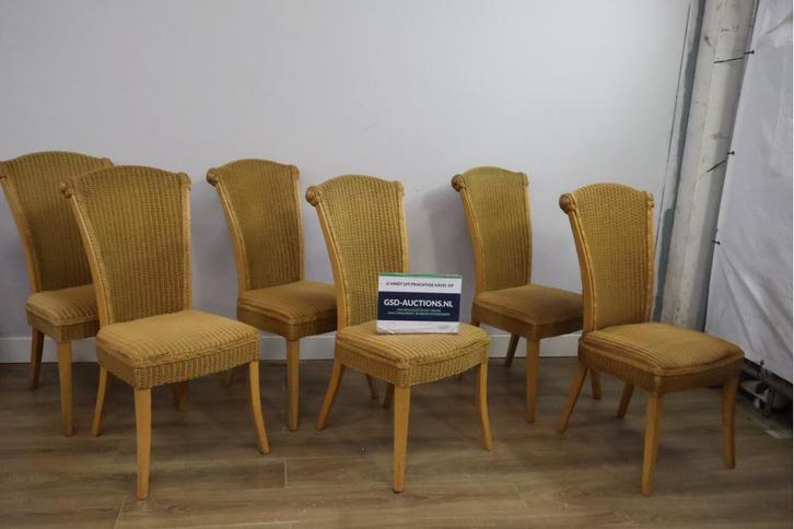 Set van 6 Vintage Lloyd Loom Eetkamerstoelen, Huis en Inrichting, Stoelen, Ophalen of Verzenden