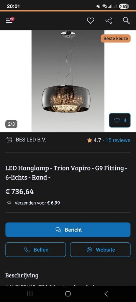 Moderne LED Hanglamp - Chroom met Kristallen, Overige materialen, Ophalen of Verzenden, Zo goed als nieuw, 75 cm of meer