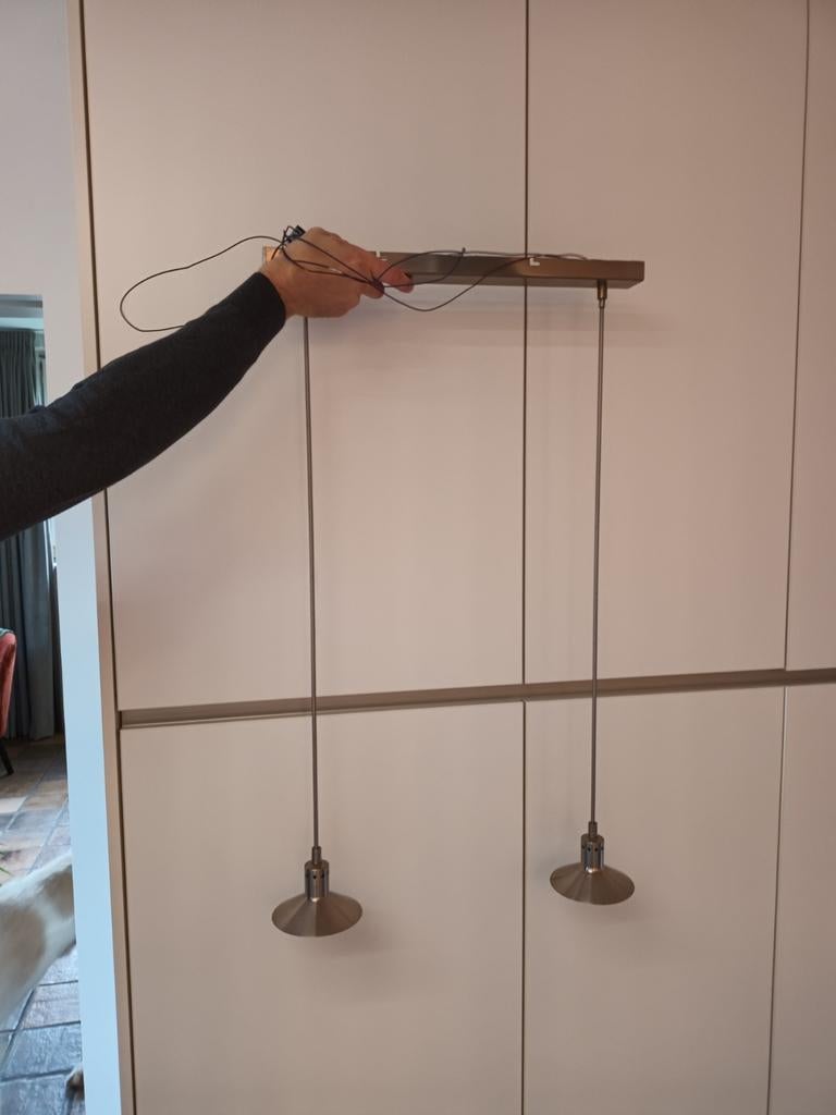 2 RVS hanglampen, Ophalen, Zo goed als nieuw, Modern, Metaal