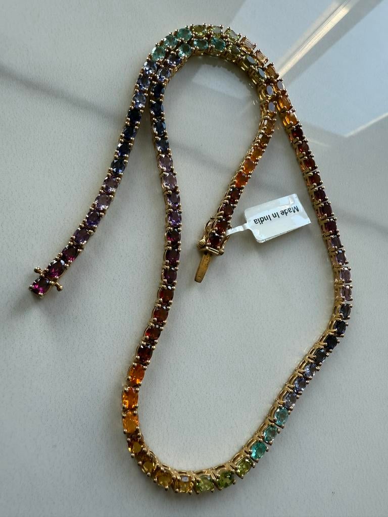 Vintage Gouden Ketting met Regenboog Zirkonia & Topaas, Sieraden, Tassen en Uiterlijk, Antieke sieraden, Ophalen of Verzenden