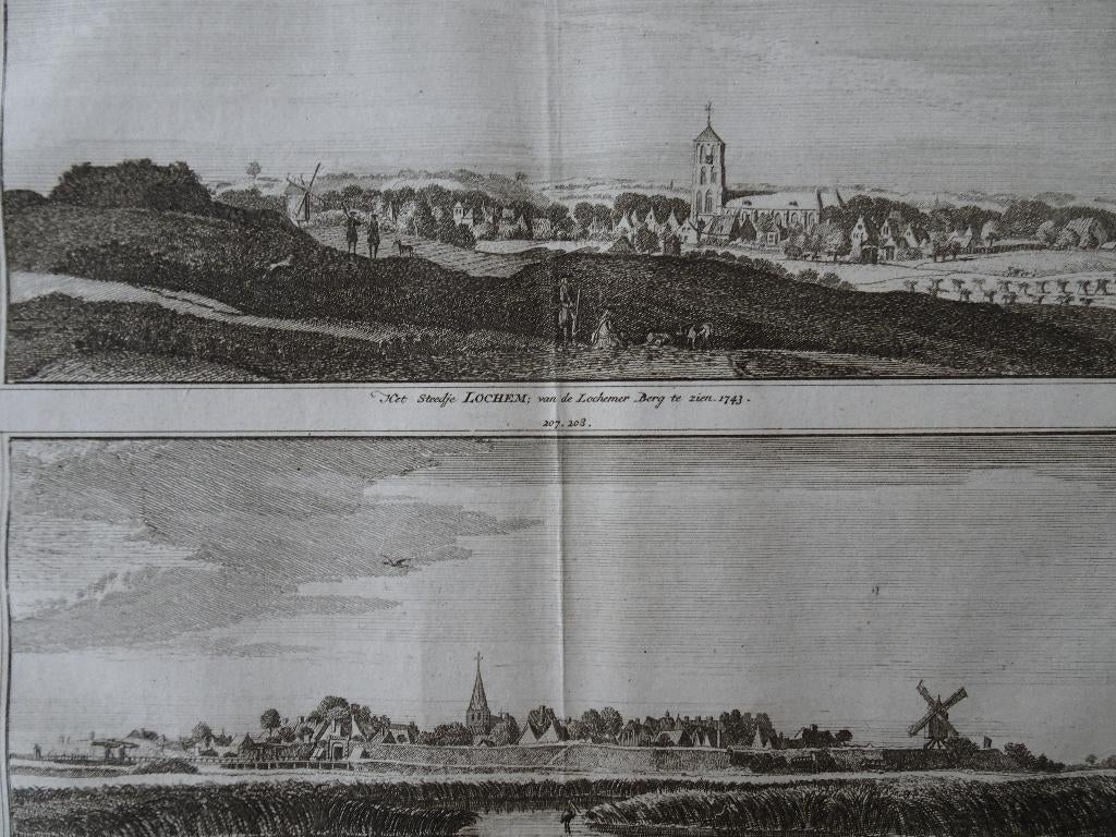 gravure Lochem en boekenstad Bredevoort H. Spilman 1743, Antiek en Kunst, Verzenden, Stadsgezicht, Origineel, Gravure
