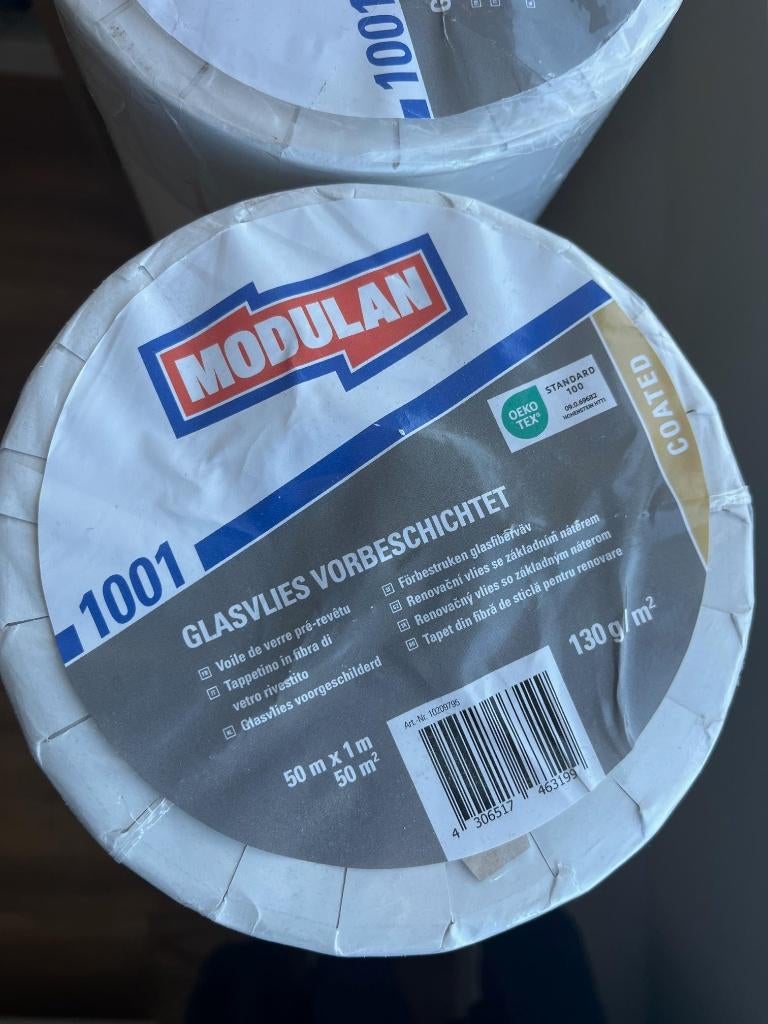100m2 renovlies voorbeschilderd 130g/m2 + 20kg lijm, Ophalen, 75 m² of meer, Wit, Strak/glad