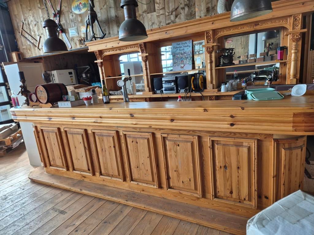 Houten bar kroeg, cafe, van 4 meter lang, Ophalen, Zo goed als nieuw