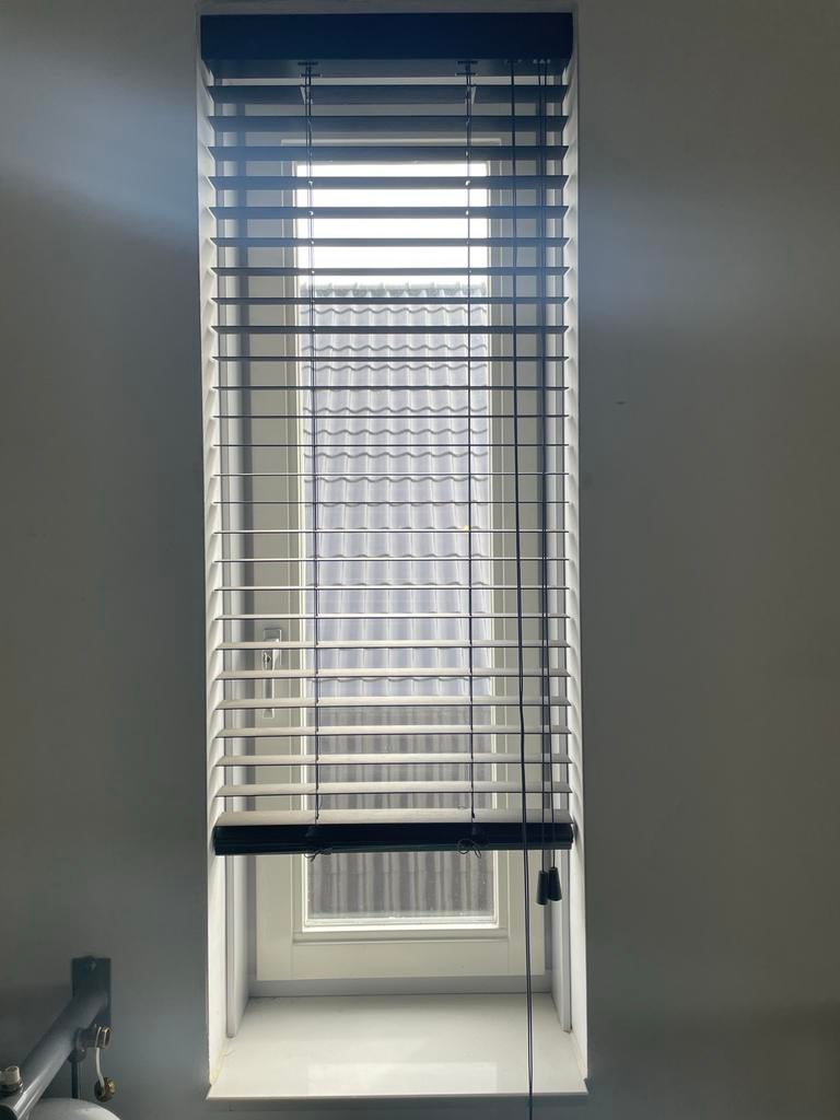 Antraciete houten jaloezie 150 cm x 54 cm l, Gebruikt, Grijs, 150 tot 200 cm, 50 tot 100 cm