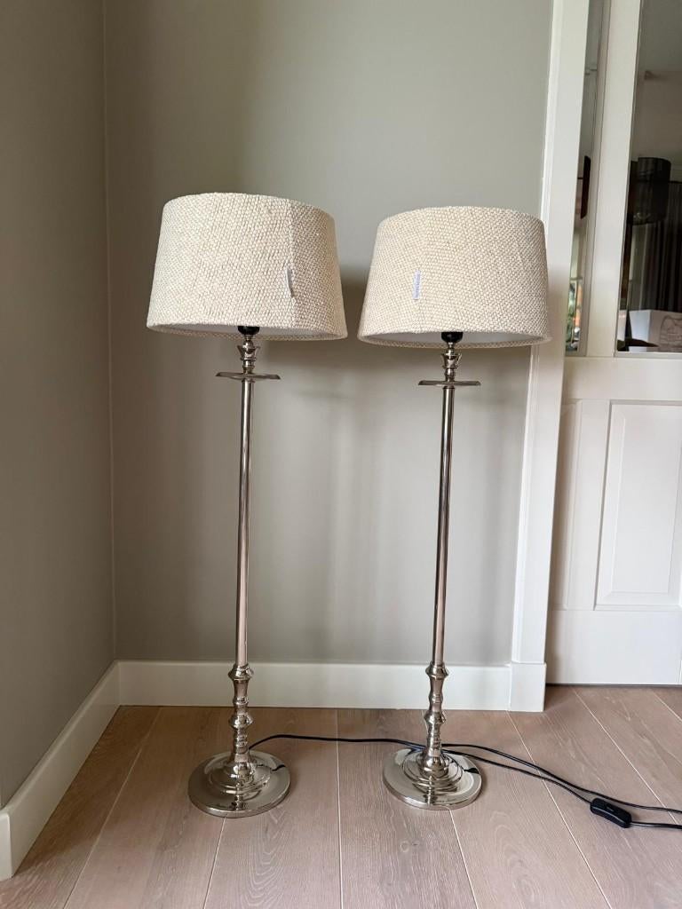 Schemerlampen Riviera Maison zilverkleur, Huis en Inrichting, Lampen | Tafellampen, Ophalen, Nieuw, Stof, 75 cm of meer
